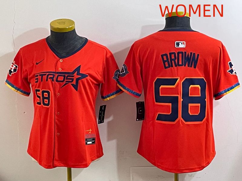 Women Houston Astros #58 Brown Orange Fourth generation Joint Name 2025 Nike MLB Jersey style 4->women mlb jersey->Women Jersey